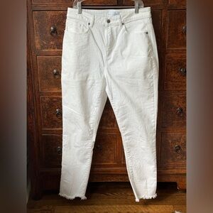 LOFT “The Skinny” White Denim Jean with Frayed Hem, Size 29/8